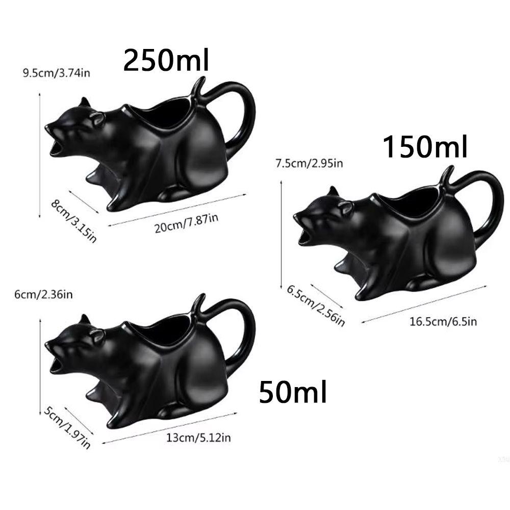 Curved Tail Handle Ceramic Cat Gravy Pitcher Animal Sculpture Cat Milk Jug Figurine Kitchen