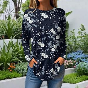 Tee Shirts For Women Fall Casual Long Sleeve Shirts Sweatshirt Vintage Graphic Printing Top Pullover Valentine's Day