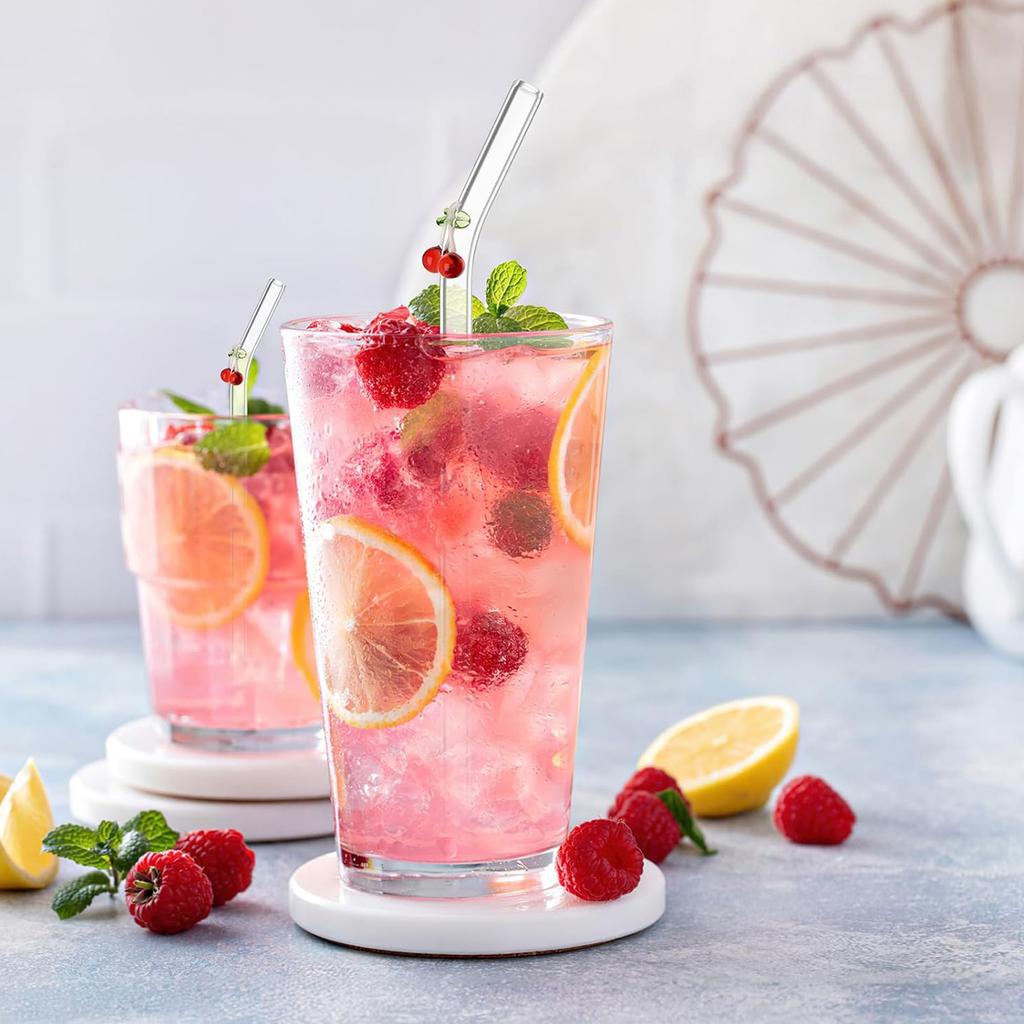 1/2/5Pcs/set Reusable Straws Clear Glass Straws Colorful Cherry Design with 1 Cleaning Brush for Smoothies, Milkshakes, Juices,