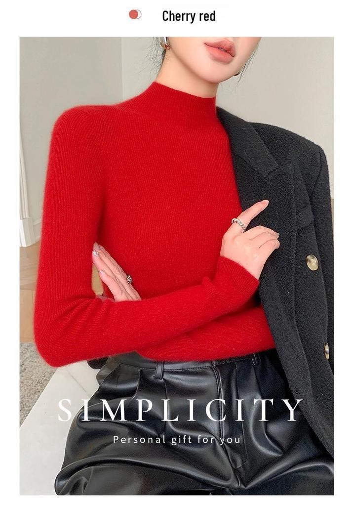 Women's Seamless Half-High Neck Knit Sweater: Versatile, Tight-Fitting Base Layer for Autumn and Winter