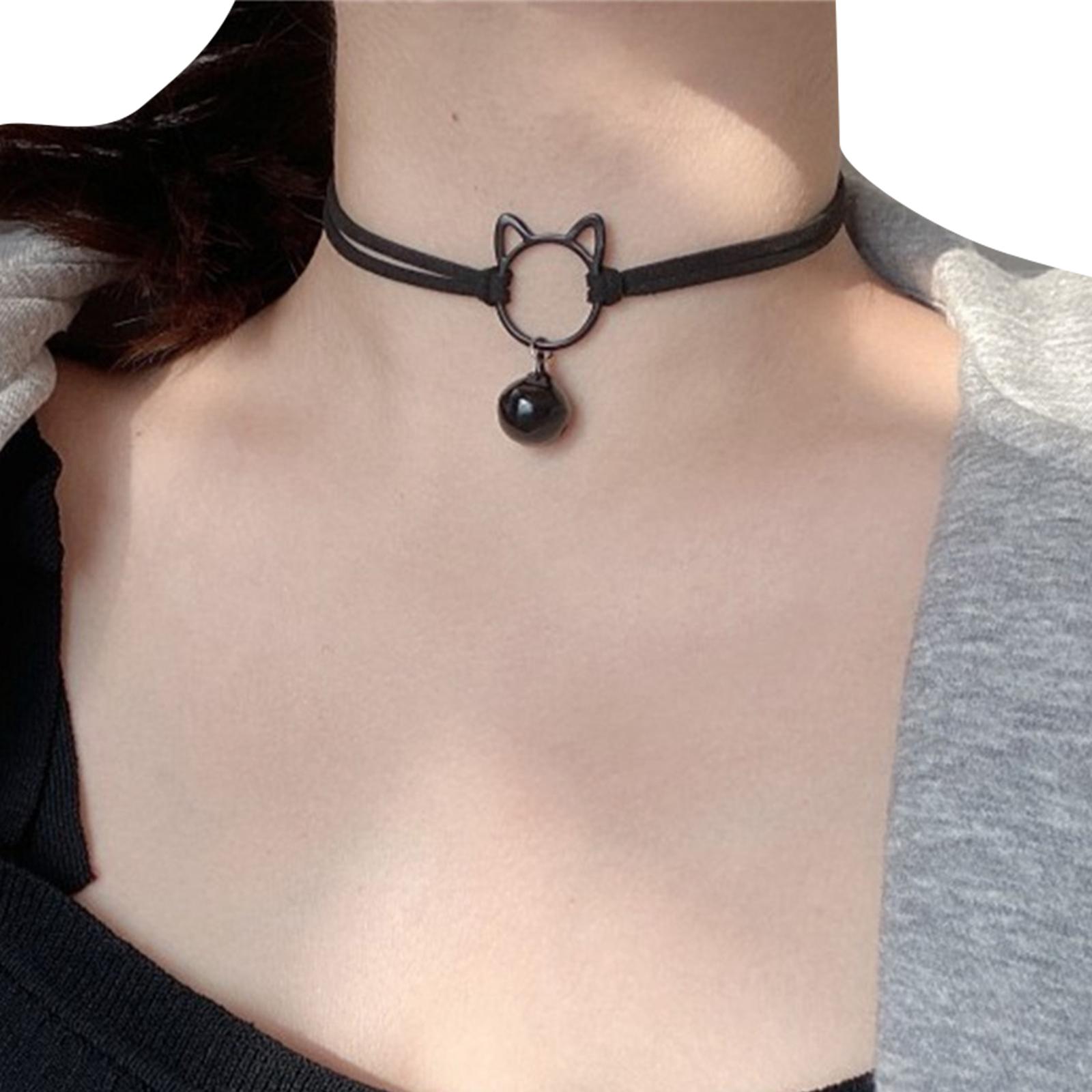 Cat Bell Pendant Choker Cute Goth Choker Clavicle Chain Cat Chocker Necklace 1 чёрный