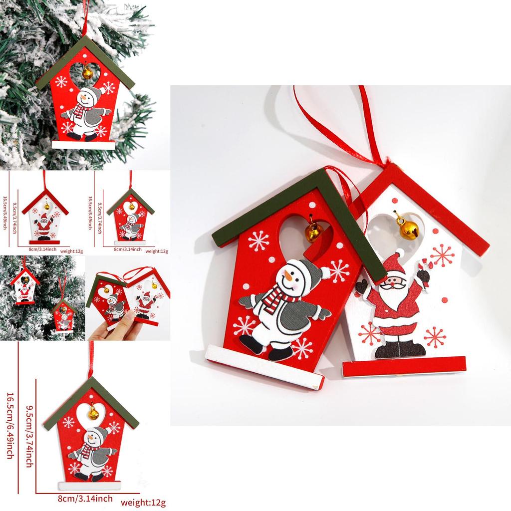 Adorable European And American Style Wooden Christmas Cottage Hangings With Santa And Snowman Designs