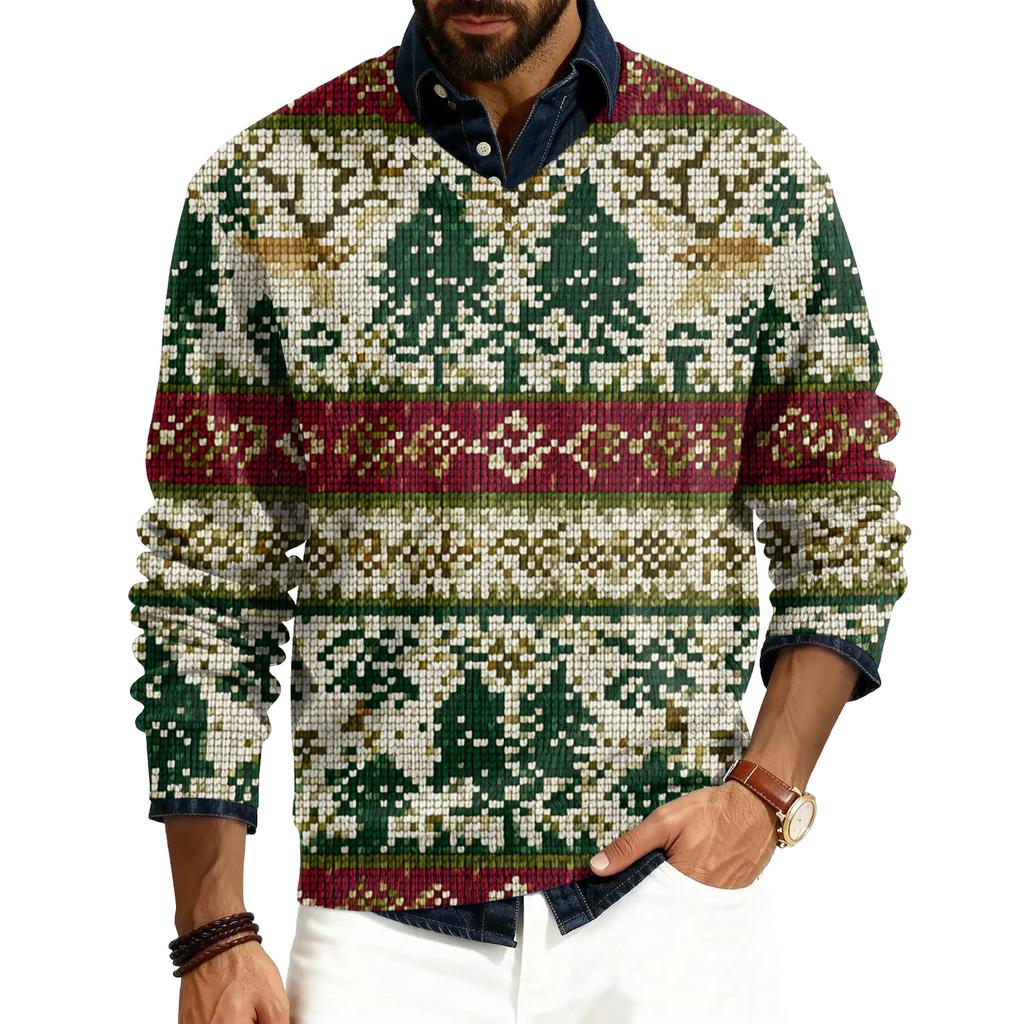 Men's V-neck Long-sleeved Ribbed Knit Pullover