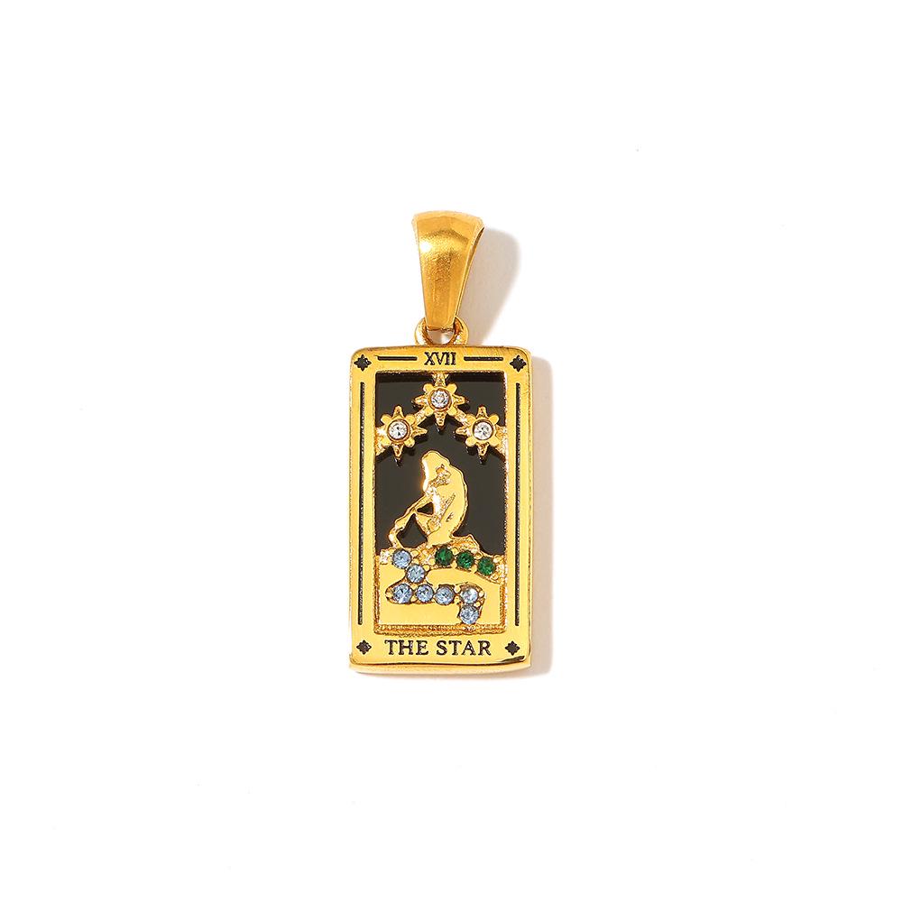 18k Gold Electroplated Stainless Steel Tarot Card Pendant - European & American Style, High-End Waterproof Design for Women