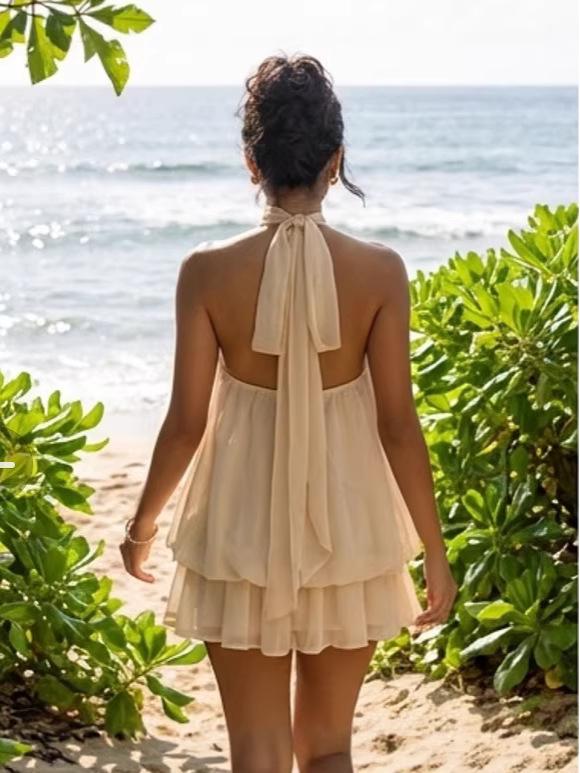 Chiffon Halter Autumn 2025 Sexy Beach Dress for Women