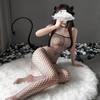 Sexy Damen-Einteiler mit offenem Schritt Netz-Einteiler durchsichtige Verführung Brust-umwickelter Einteiler Netz-Socken