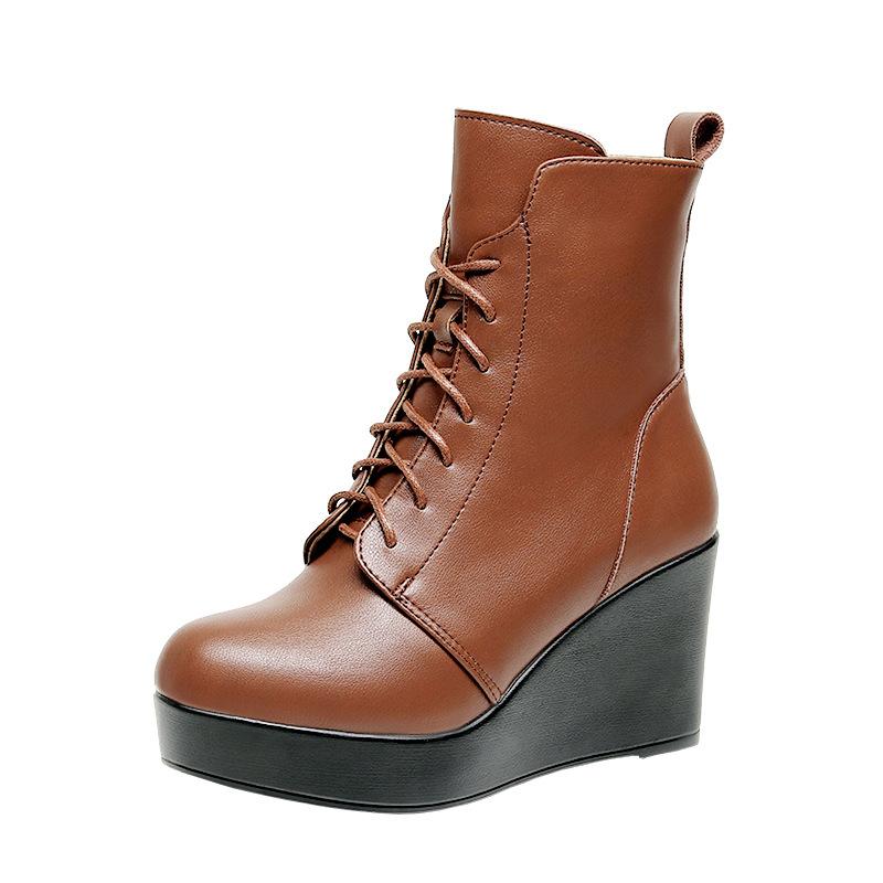 6cm 8cm Small Big Size 33-43 Vintage Soft Leather Boots Women's Platform Shoes Fall 2025 High Heels Wedges Short Ankle Boots