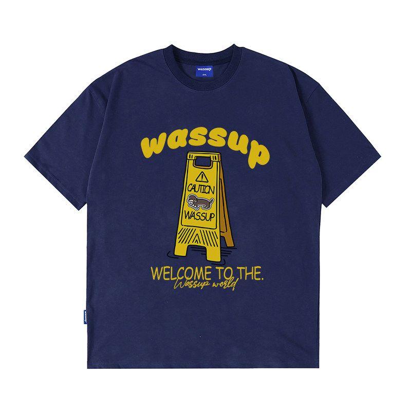 Wassup Official Store Trendy Brand Heavyweight T-Shirt Short-Sleeved Unisex Summer Loose Casual Pure Cotton Crew Neck Top