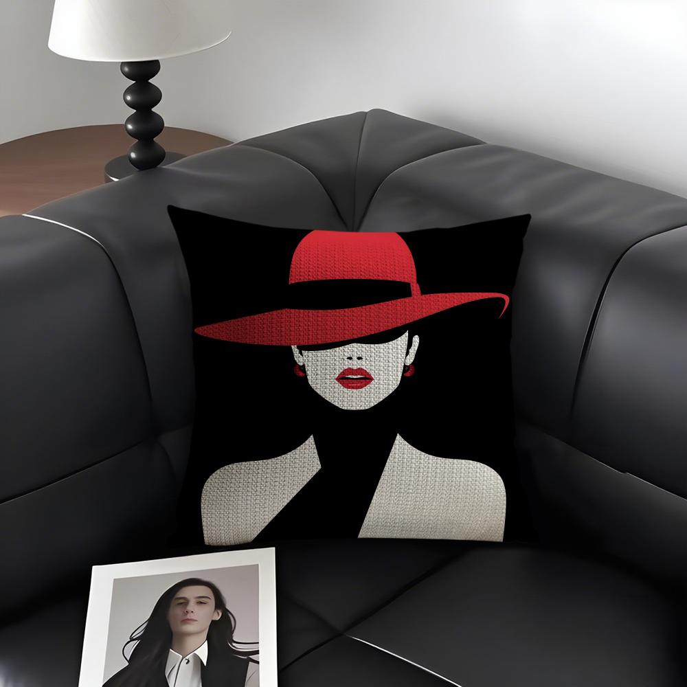 Black White Female Cushion Cover Natural Linen Organic Fabric Double-Sided Printing Sofa Home Decor Gift Pillow Case