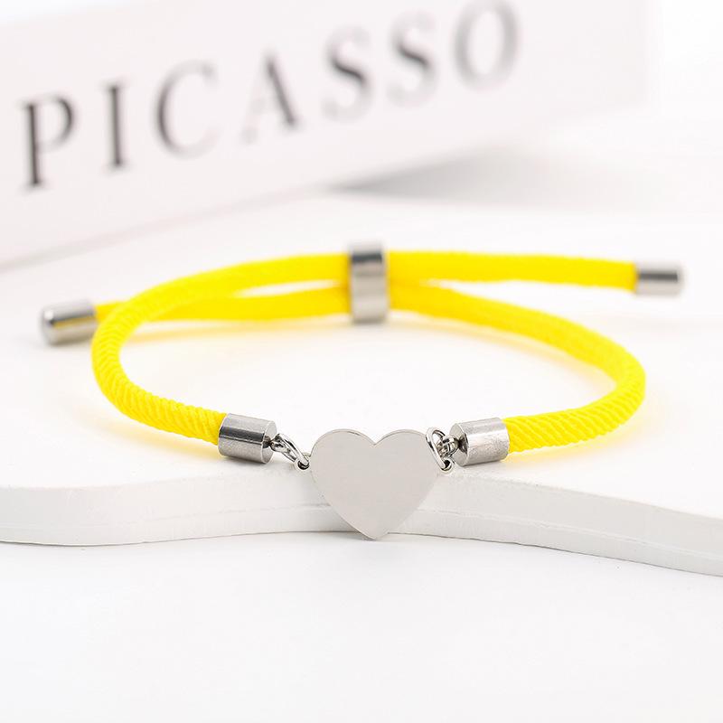 15mm Heart-Shaped Adjustable Stainless Steel Multi-Color Milan Rope Bracelet with Blank UV Laser Printing Surface