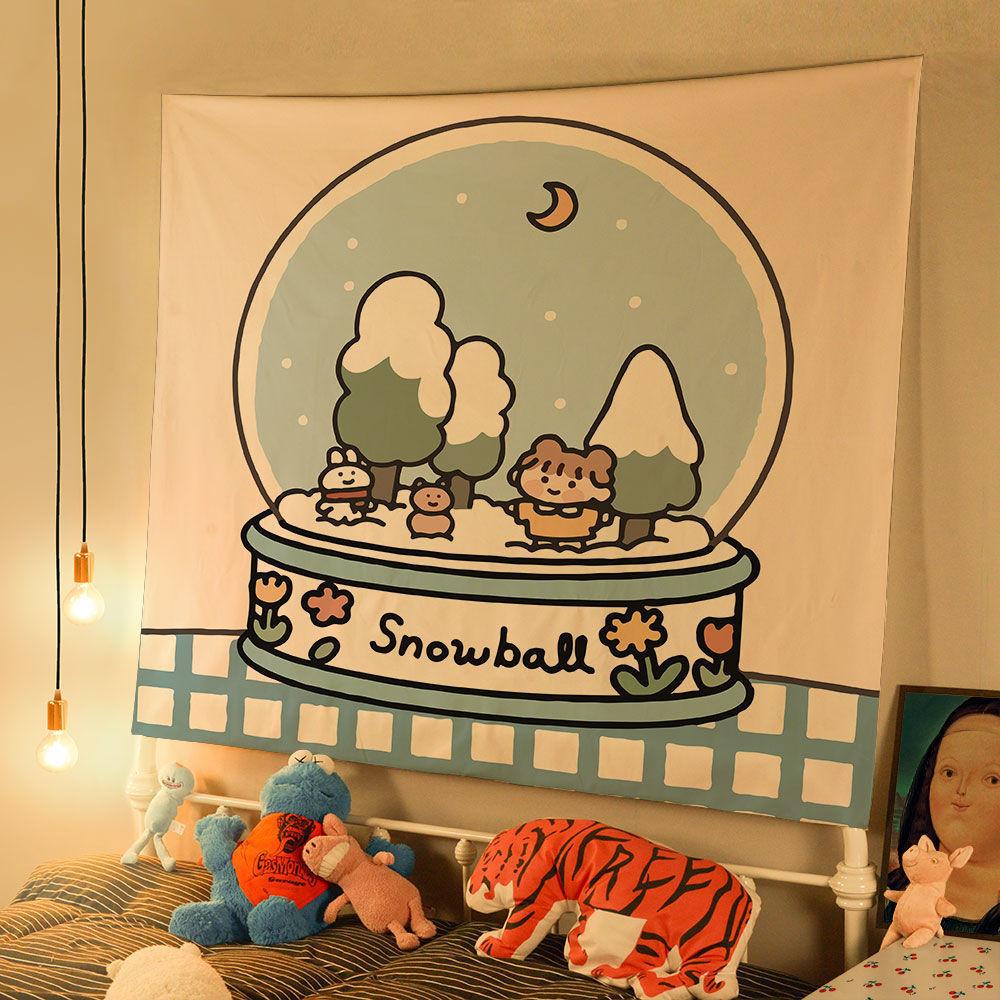 VIKAMA Cartoon Tapestry Childrens Room Ins Scandinavian Style Painting Good Night Story Baking Scene Wall Decoration