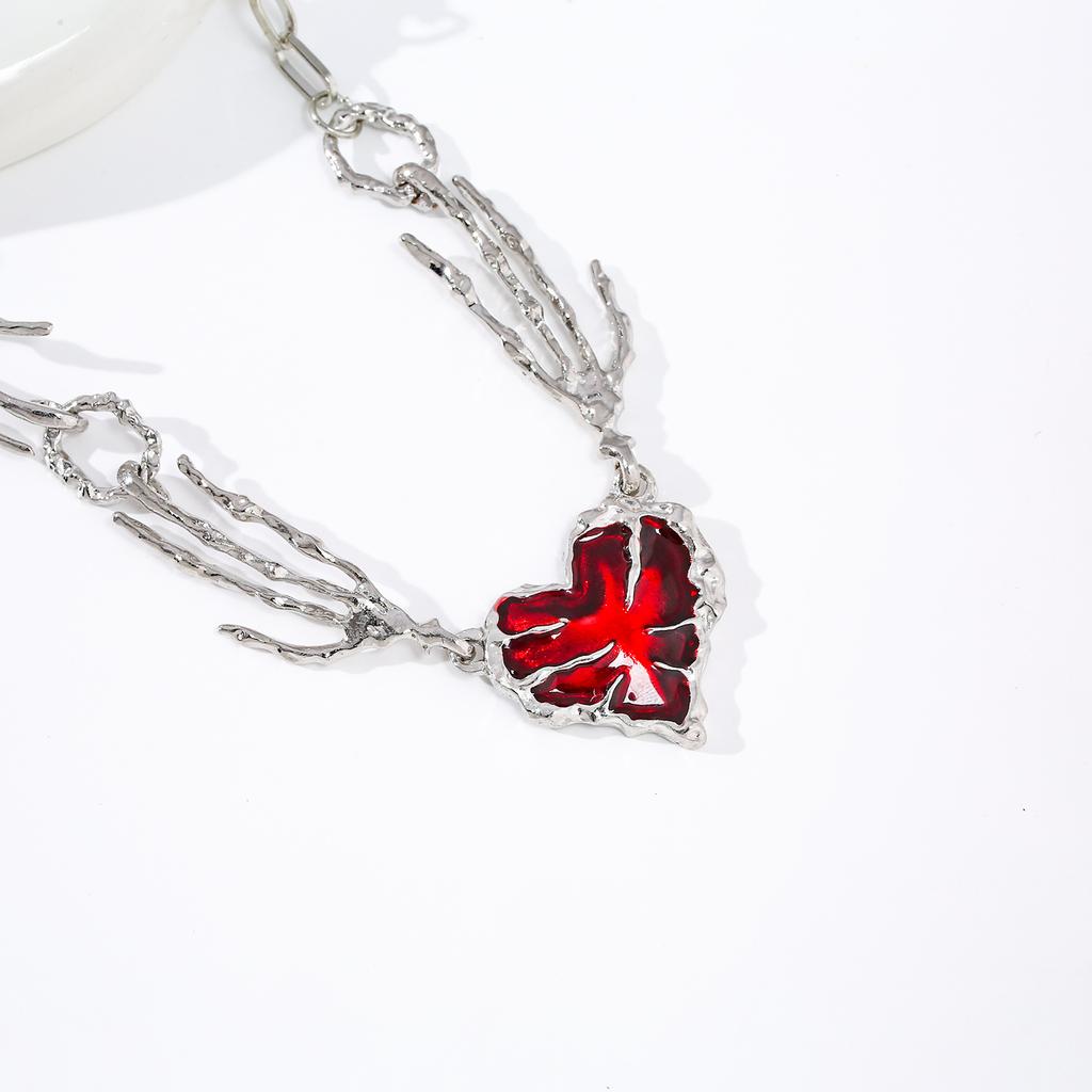Sweet and Cool Ghost Claws Splicing Red Love Necklace Niche Design Exaggerated Punk Style Collarbone Chain Necklace