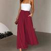 Womens High Waist Wide Leg Pants Loose Fit Stretchy Casual Trousers 2026 Wine Red