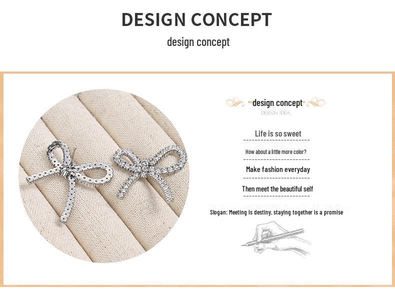 New Bow Rhinestone S925 Silver Stud Earrings for Women - Simple Fashion, Daily Wear