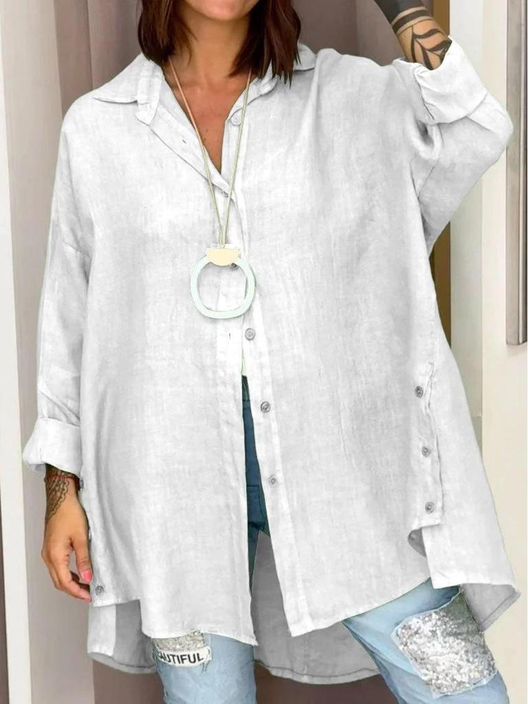 2026 European & American Women's Summer Cotton Linen Loose-Fit Nine-Sleeve Shirt