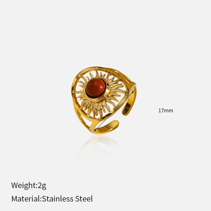 European and American Retro Personalized Stainless Steel Ring Sun Hollow Ring Electroplated 18K Gold Opening Versatile Ring