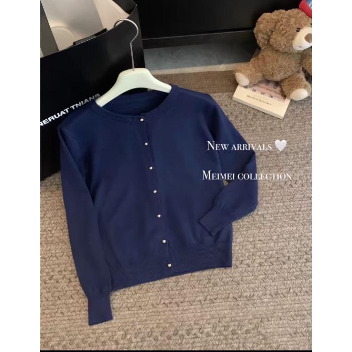 Versatile Round Neck Knit Cardigan Coat for Women - Early Autumn Loose & Slimming Design