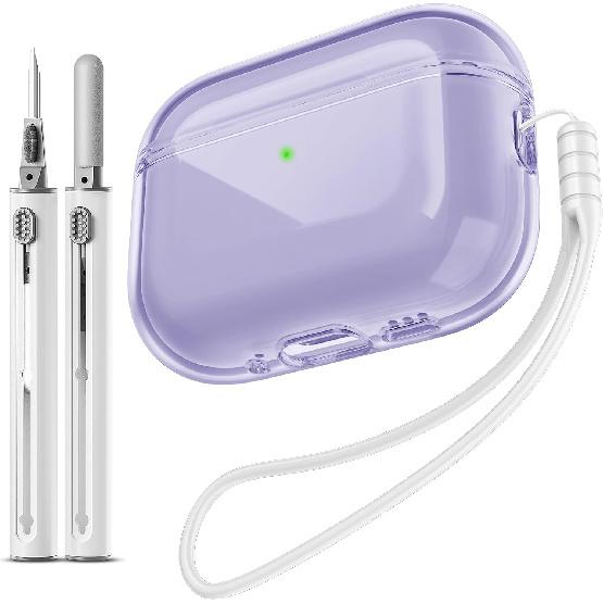 EQD AirPods Pro 2 Kılıfı Şeffaf, Temizleme Kiti ve Anahtarlık ile, Beyaz