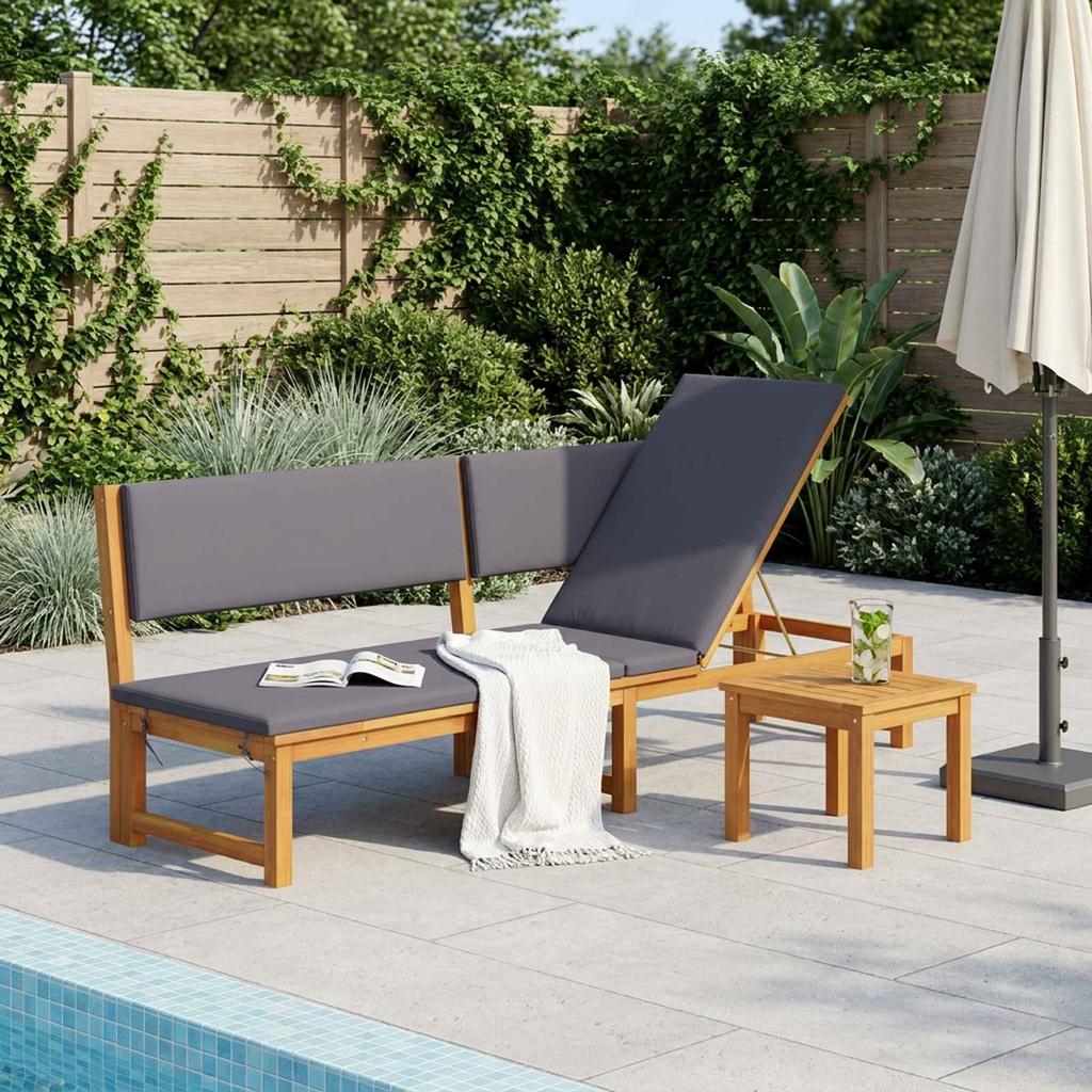 Sun Lounger Oil Natural Finish 200 x 57 x 75 cm Solid Acacia Wood