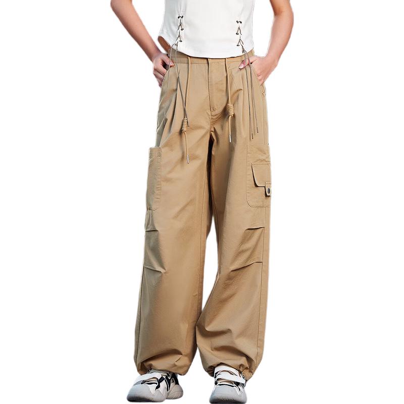 Women's Elastic Waist Wide-Leg Cargo Pants with Two-Way Hem