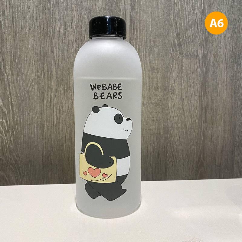 1000 ml roztomilý pohár Panda Bear Plastová průhledná matná kreslená láhev na vodu