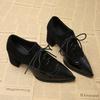 2026 New Pointed High-heeled Single Shoes Size  Lace Up Thick Heel Small Leather Shoes for Women Zapatos De Mujer