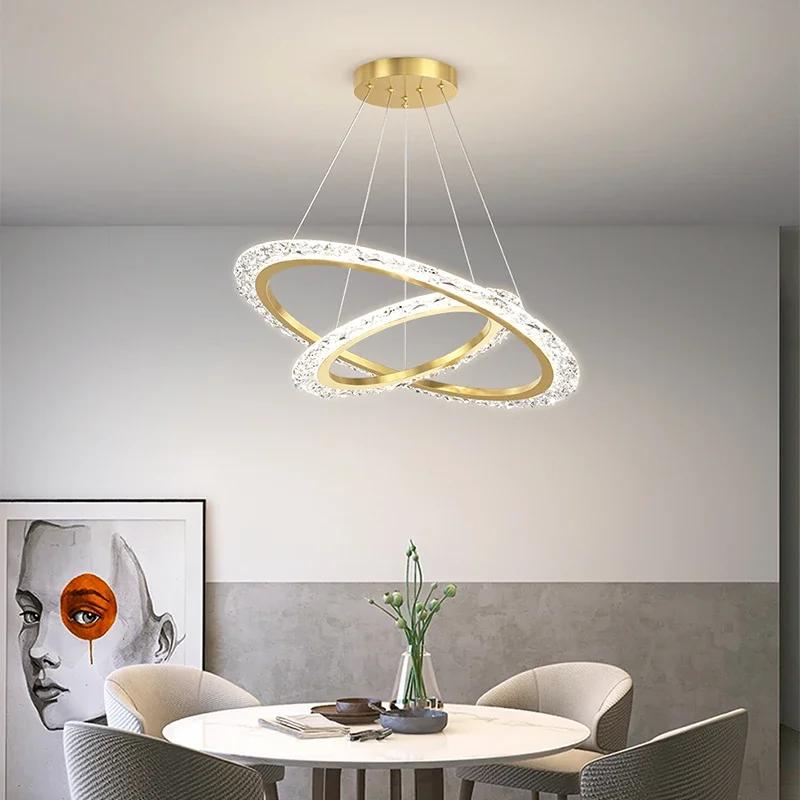 Lamp Gold Chandelier, Modern Chandelier For Dining Room Living Room ,Luxury Acrylic Ring Chandelier Light Fixture Adjustable Han
