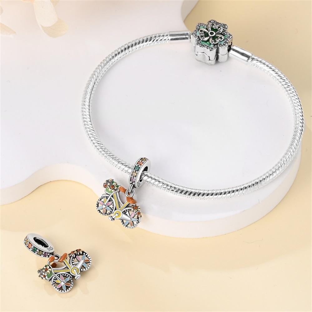 Original Copper Charms Luxury Flower Bicycle Pendant Beads Fit Bracelet Diy Women Making Delicate Gift