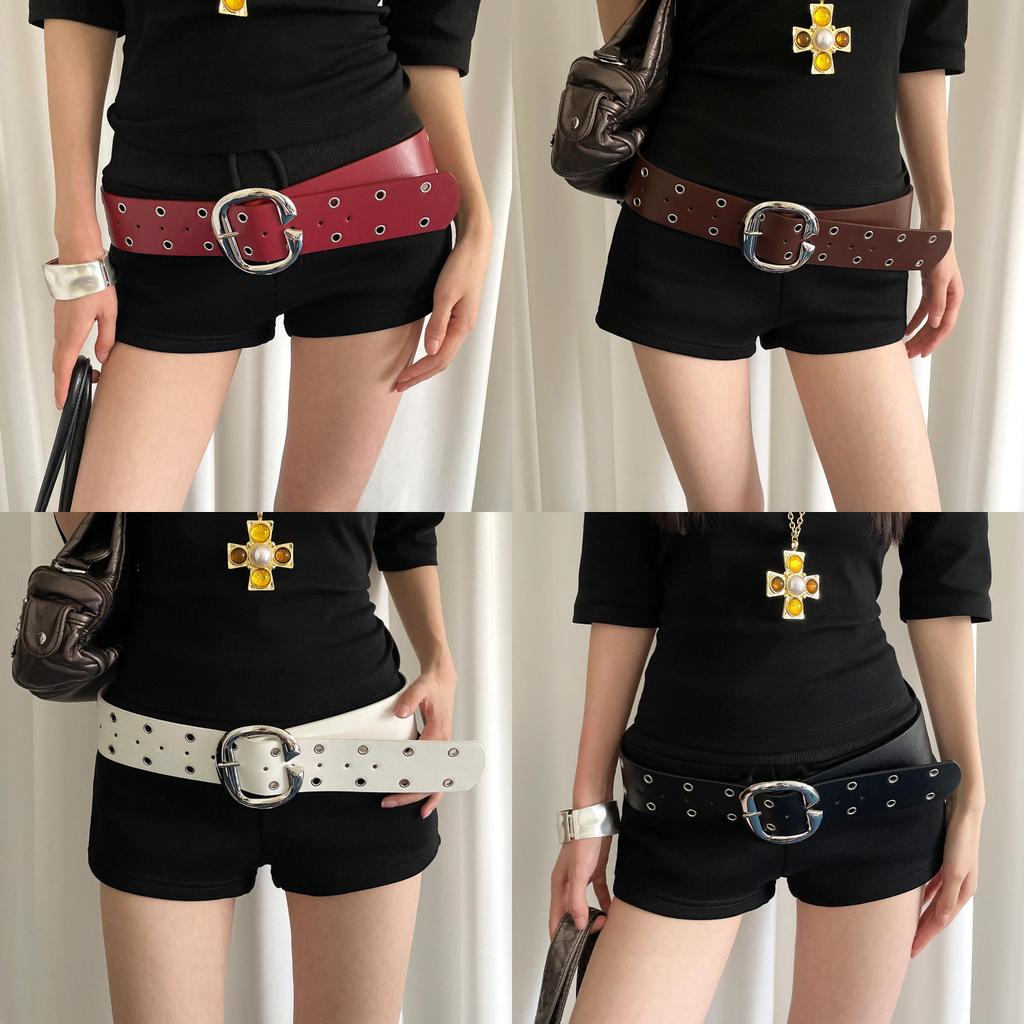 Punk Style Wide Pu Belt For Women With Metal Buckle For Dress And Jeans