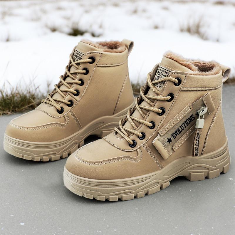 Fashion Women's Winter Snow Boots Fashion Warm Fleece Lined Thickened Cotton Waterproof Lace-Up Resistant All Match Cotton Boots
