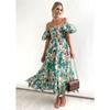 Women's Fashion Summer Spring Flower Pattern Print Short Sleeve One Shoulder High Waist Casual Dresses
