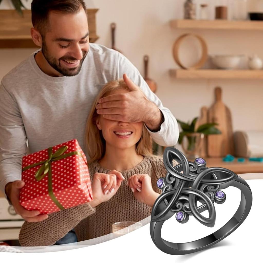 Nudo De Bruja Original Schwarzer Hexenknoten Ringe 925 Silberbeschichtung Mystischer Lila Zirkon Ring Hexische Schmuckstücke Geschenke für Frauen