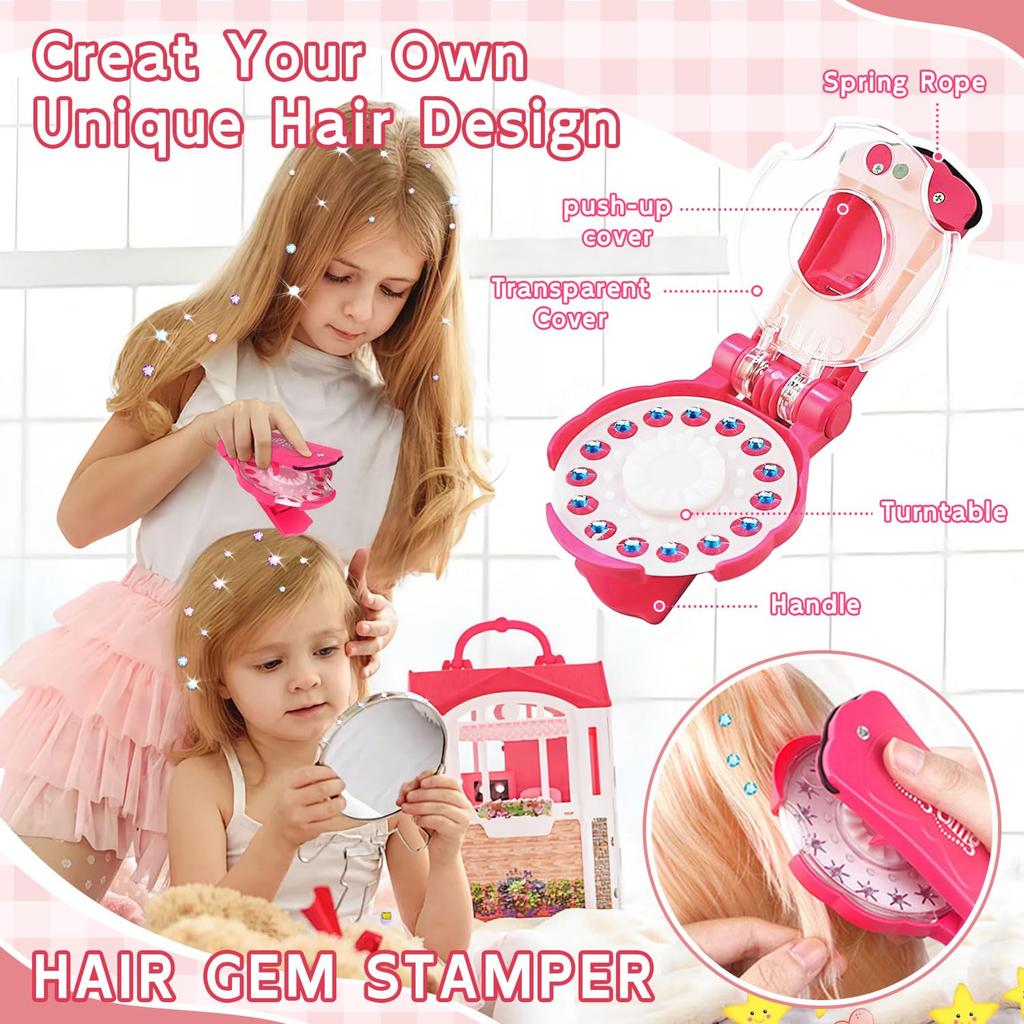 Girls' Hair Accessories, Kids' Hair Jewel Stamper, Bling Hair Styling Tool, Hair Dazzler Kit with 180 Gems, Styling Tool for Braids, Shoes, Bags, and