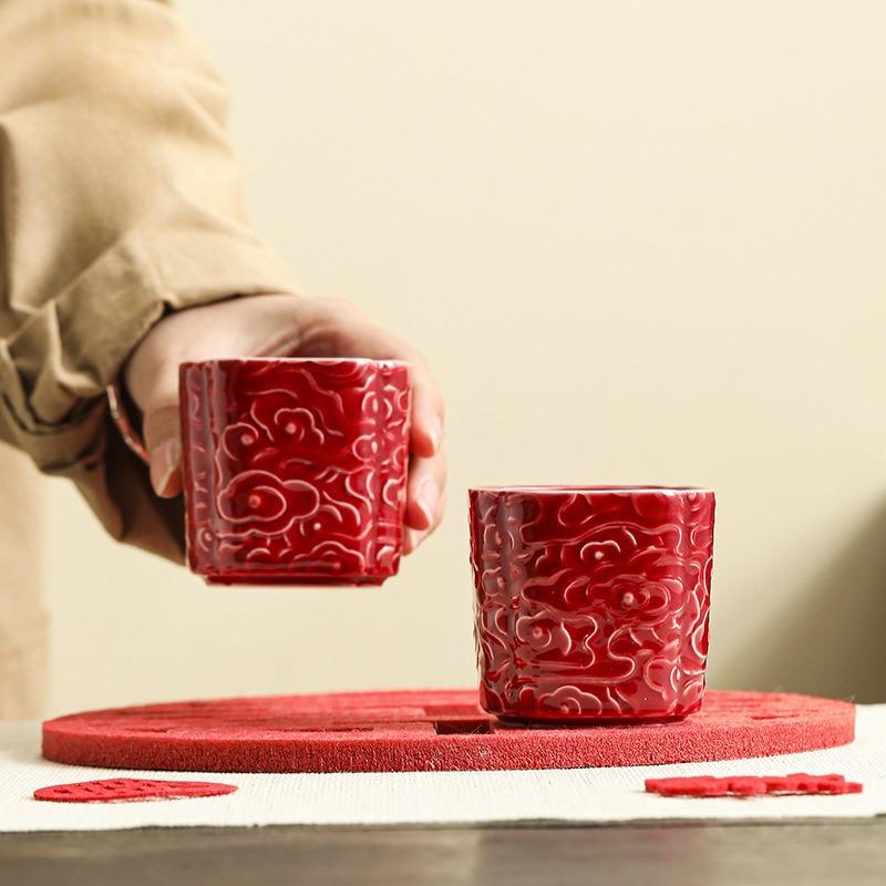 Chinese ceramic single cup tea set, tea cup, teacup master cup, wedding red newcomer tea cup, engagement cup