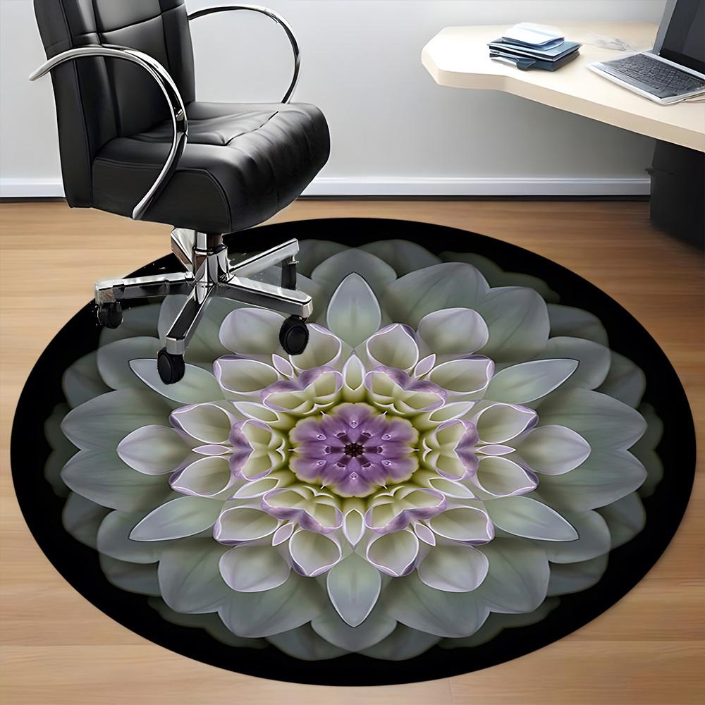 1pc Floral Mandala Chair Carpet for Office, Indoor Non Slip Washable Polyester Fiber Carpet,