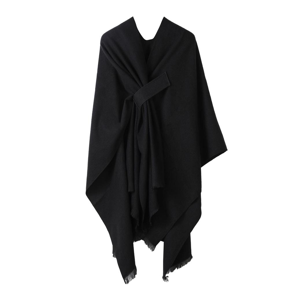 European & American Solid Color Imitation Cashmere Shawl Cape - Women's Autumn/Winter Warm Outerwear Scarf
