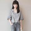 Women's Chic V-Neck Three-Quarter Sleeve Loose Top for Spring & Summer