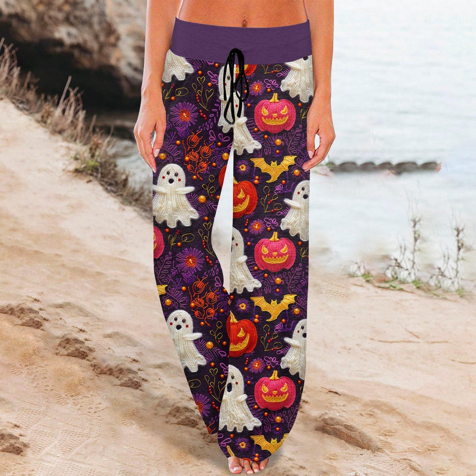 

Женские спортивные штаны, спальные штаны, нашивки на шнурок, широкие штаны с карманами на Хэллоуин XXXL фиолетовый