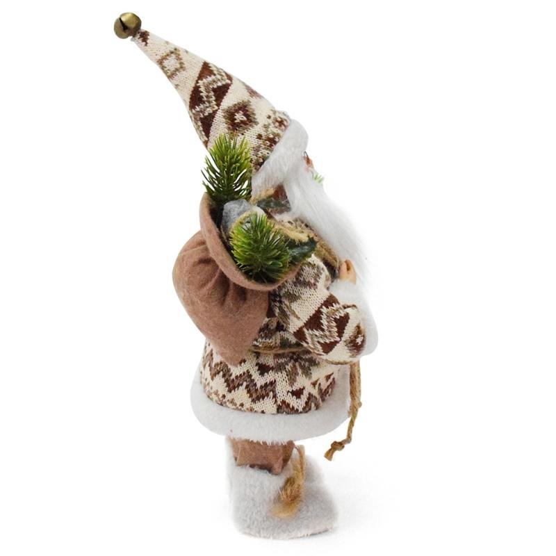 Festival Santa Statue 15" Standing Woodlands Santa Figurine Doll with Skis Ornament Christmas Desktop Decorative Gift