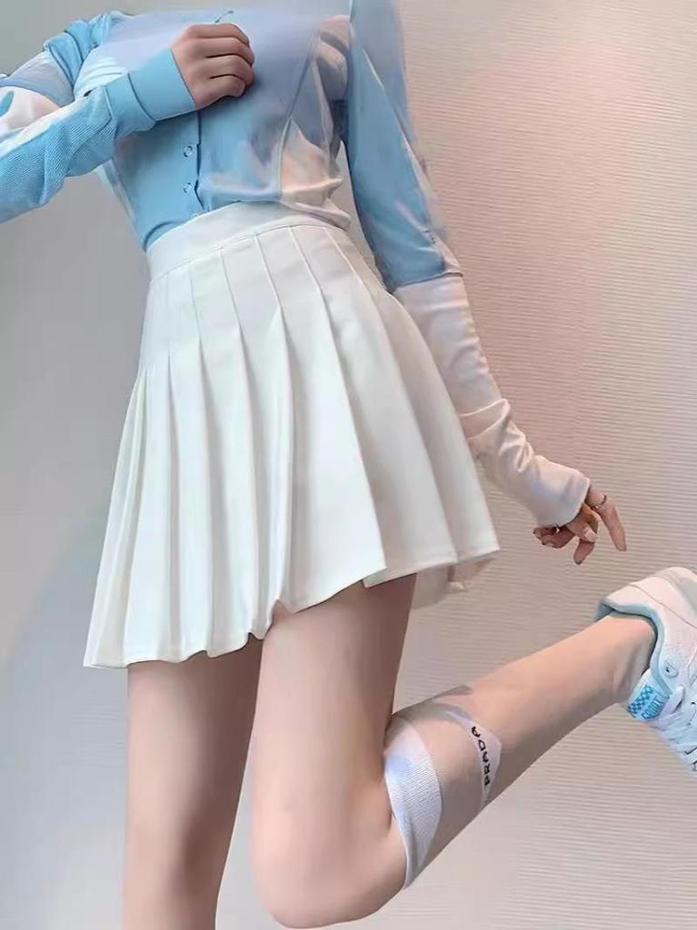 Women's High Waist Pleated A-line Mini Skirt - Black & White, Slimming, Anti-exposure, Perfect for Autumn