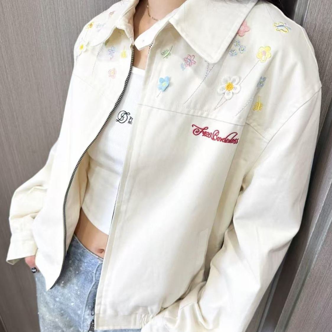 Color three-dimensional flower embroidered lapel jacket women s spring new casual short loose national tide design jacket m recommendation 45-55kg