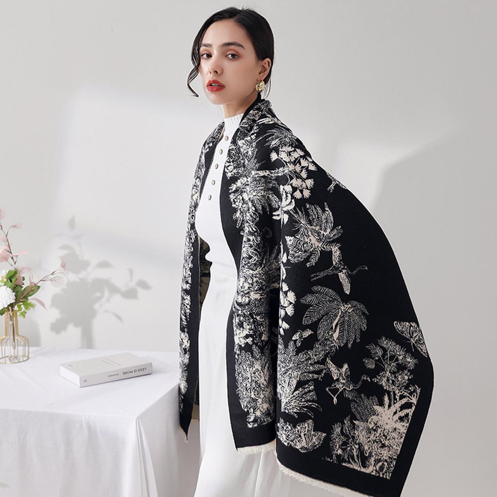 Winter Warm Printed Cashmere Scarf for Women Thick Feathered Edge Blanket Wraps Pashmina Bufanda Tassel Female Long Foulard