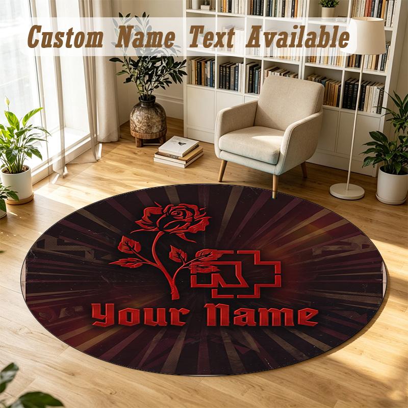 Round Rug Custom NameRammstein Pattern Non Slip Carpet Home Floor Decor