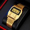 Mens Wristwatches Stainless Steel Sport Retro LED Electronic Waterproof Digital Watch