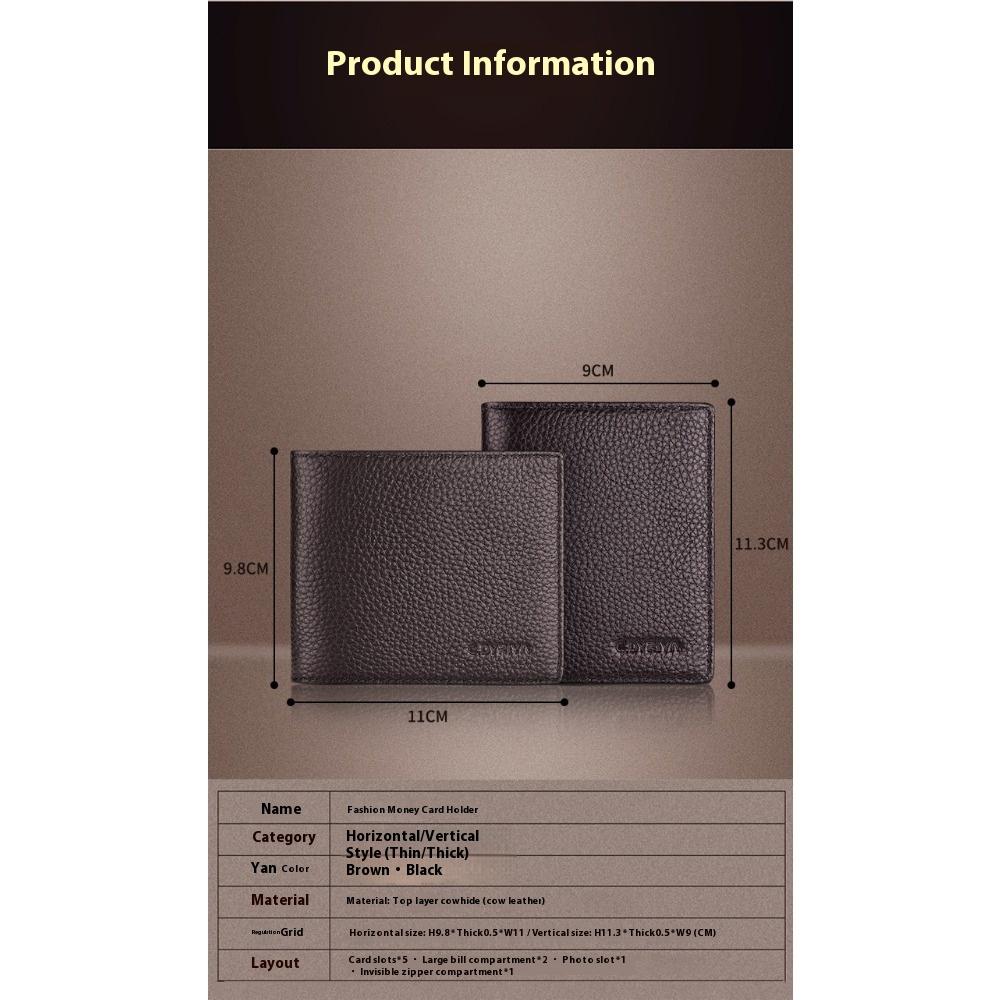 Men's Short Leather Wallet Plus Circumference Large Capacity with Zipper Men's Wallet First Layer Cowhide Soft Leather Clip