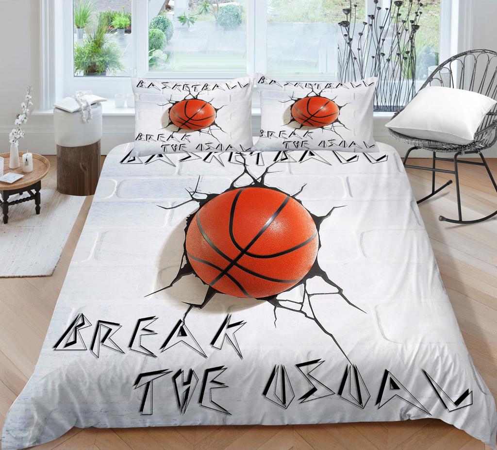 3D Basketball King Queen Duvet Cover Sports Theme Bedding Set For Kids Teens Boys Ball Game Bedroom Decor Soft Comforter Cover