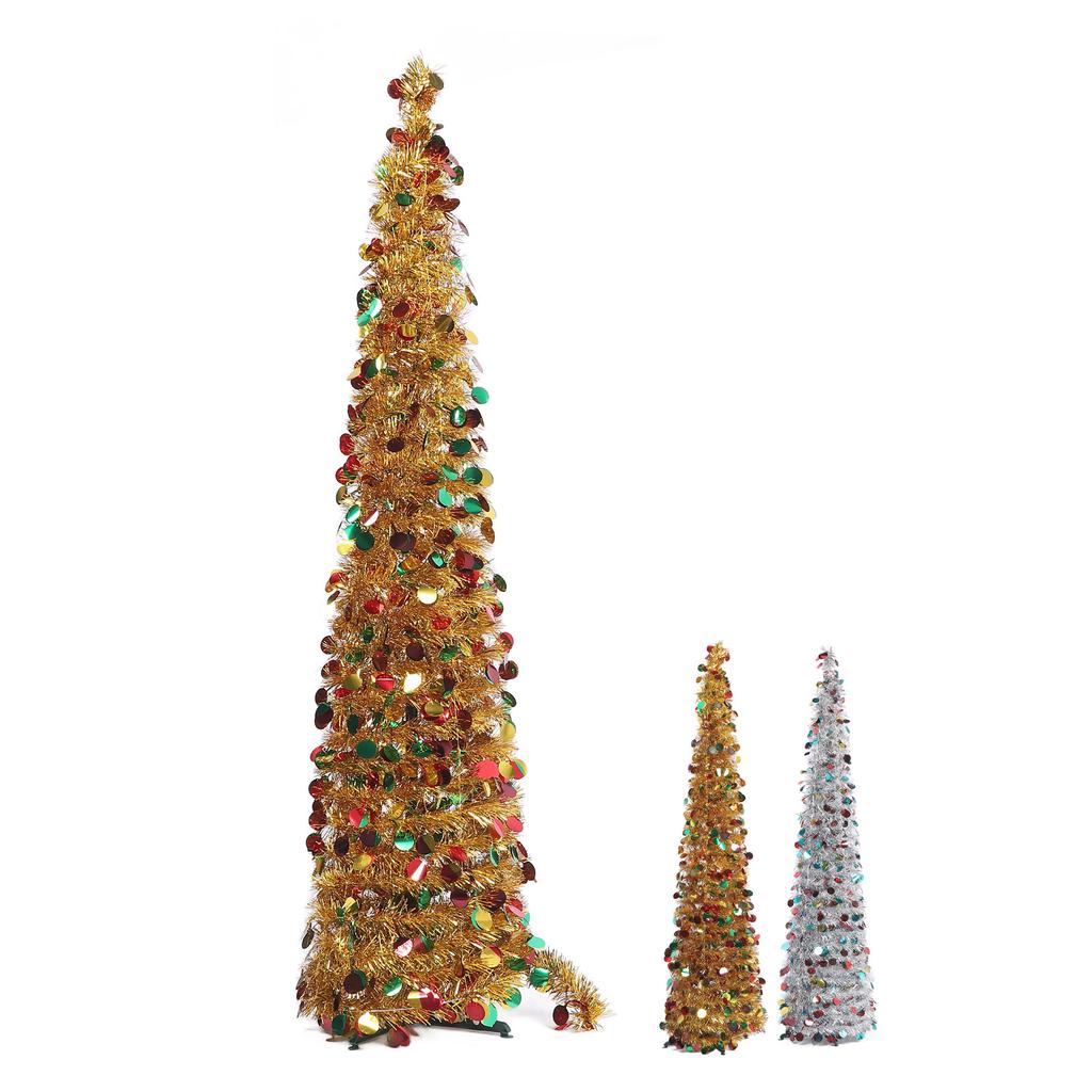 4,9 fot PET vikbar konstgjord julgran paljett popup julgran för hemdekoration