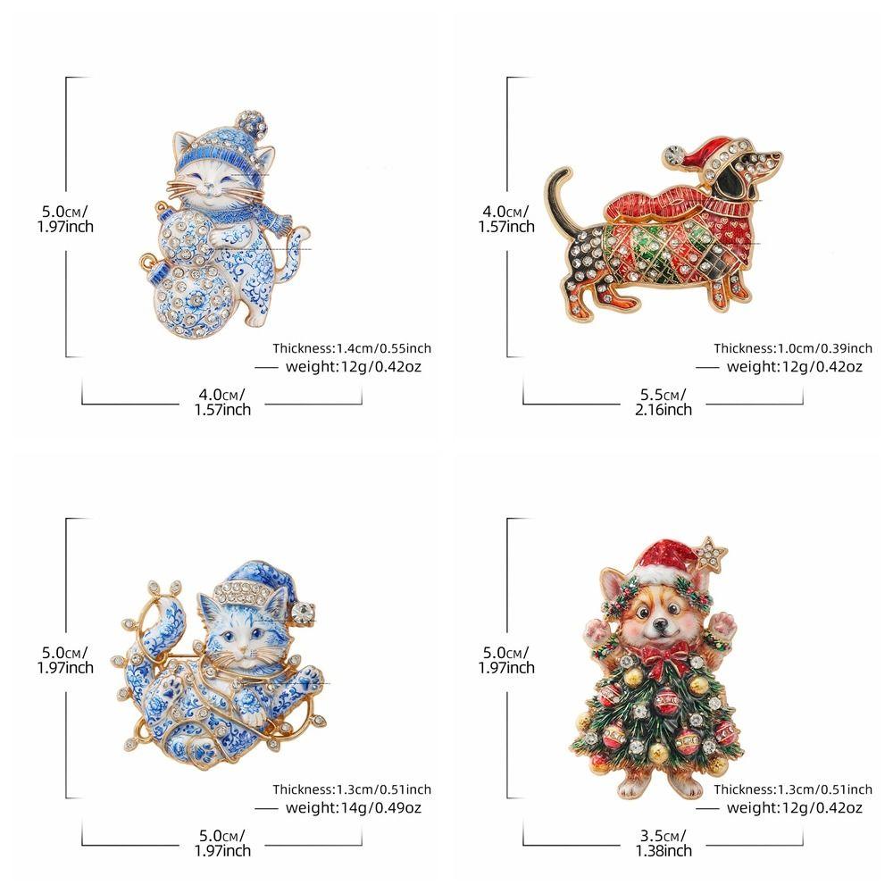 Enamel Rhinestone Brooch Dog Christmas Crystal Pins Fashion Xmas Jewelry Party