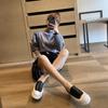 Lässige Damen Leder Slipper Dicke Sohle Herbst Outdoor Lässige Sneaker Slip On Runde Zehenpartie Einfarbig Lässige Schuhe Größe 35-40