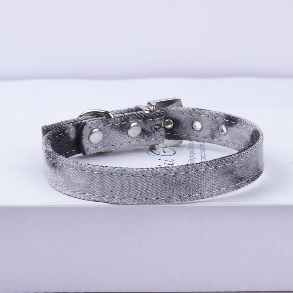 

with Bell Denim Dog Collar Metal Buckle Puppy Jean Collar Anti-lost Cat Necklace Pet Supplies XS-Style A